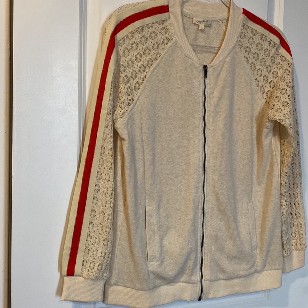 Mystree long lace sleeve zip up sweatshirt jacket with pockets